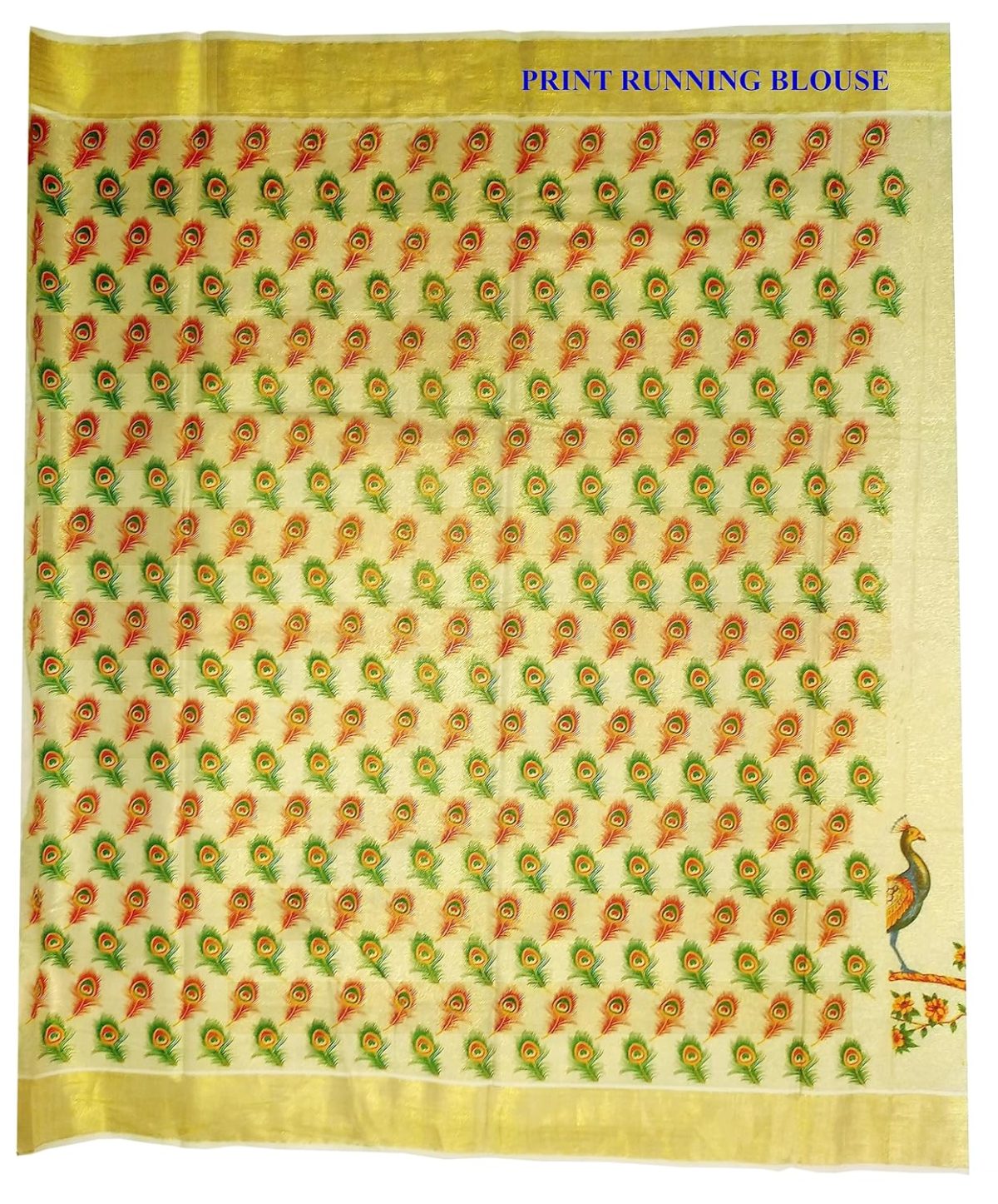 YETTALAN® Women's Mural Printed Kerala Gold Tissue Saree with Running Blouse - Image 4