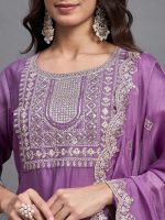 Alvami Women Embroidered Straight Kurta and Pant Set with Dupatta - Image 2