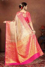 Sugathari Women's Gold and Pink kanjivaram banarasi silk saree for Patola festival Wedding silk with rich pallu Design sarees for women with blouse piece (Gold Star) - Image 5