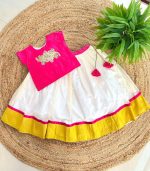Stanwells Kids Baby Girls Cotton Silk Readymade Lehenga Choli Set | Traditional Embroidered South Indian Pattu Pavadai Ethnic Wear for Girls - Image 2