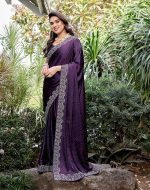 Yashika Women's Bollywood Satin Moss With Swarovski Stone Saree with Blouse |saree for Women | Silk Saree | New Sari | Latest Saree - Image 3