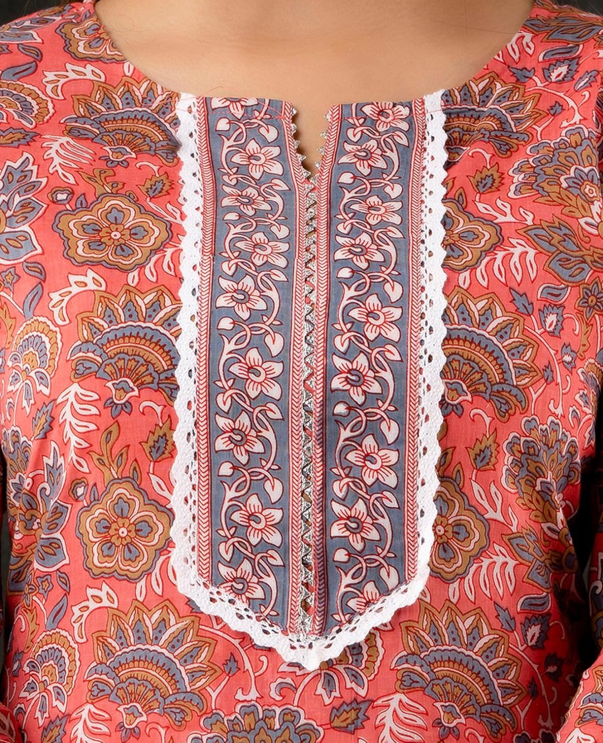 ROBOLOX Women's Cotton Printed Floral Straight Kurta with Pants and Dupatta - Image 3