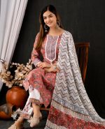 ROBOLOX Women's Cotton Printed Floral Straight Kurta with Pants and Dupatta - Image 8
