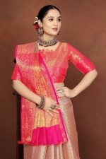 Sugathari Women's Gold and Pink kanjivaram banarasi silk saree for Patola festival Wedding silk with rich pallu Design sarees for women with blouse piece (Gold Star) - Image 4