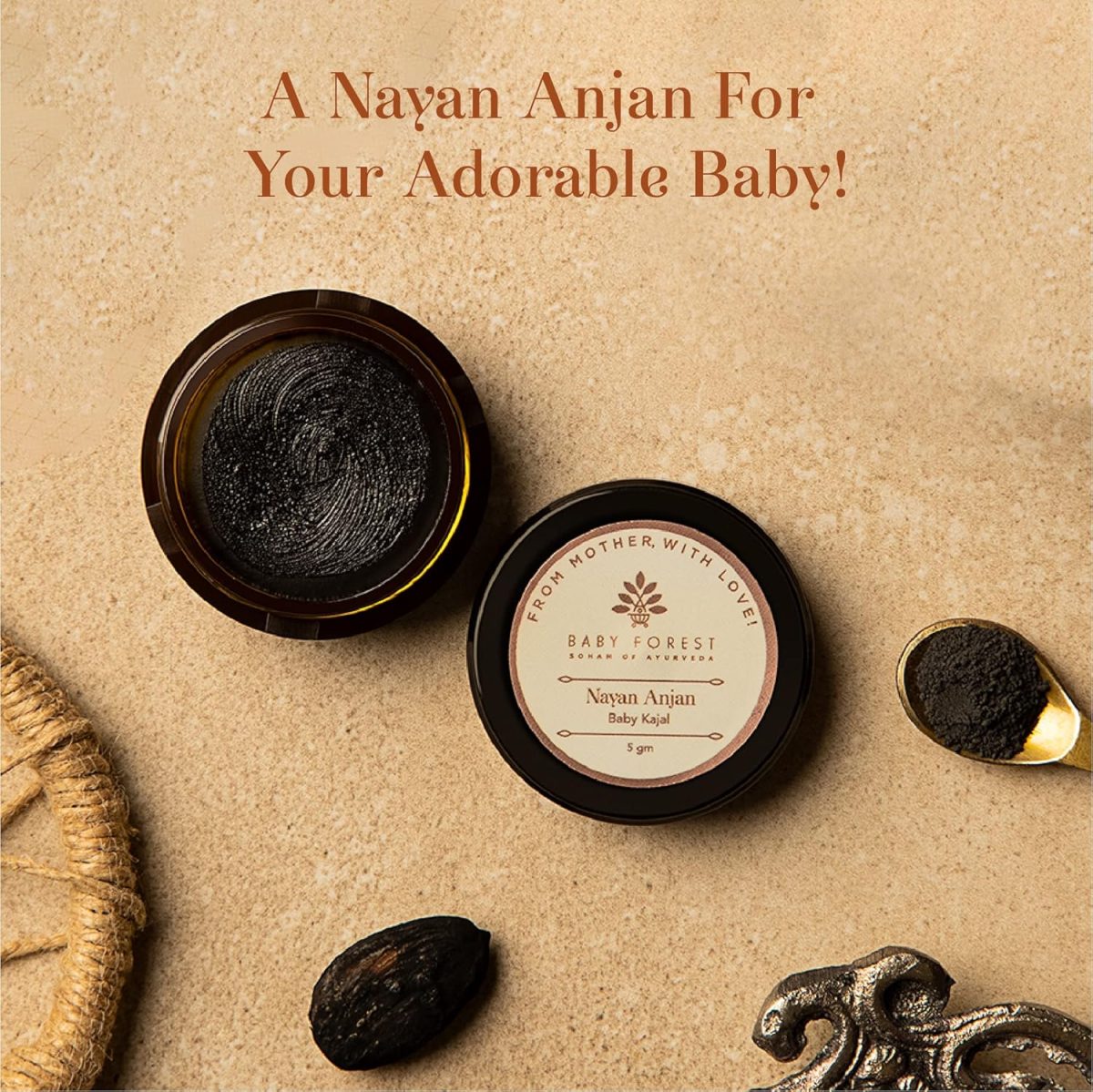 Baby Forest Baby Kajal Nayan Anjan with Ayurvedic,Essential Oils & Nuts, Pack of 1, 5gm - Image 3
