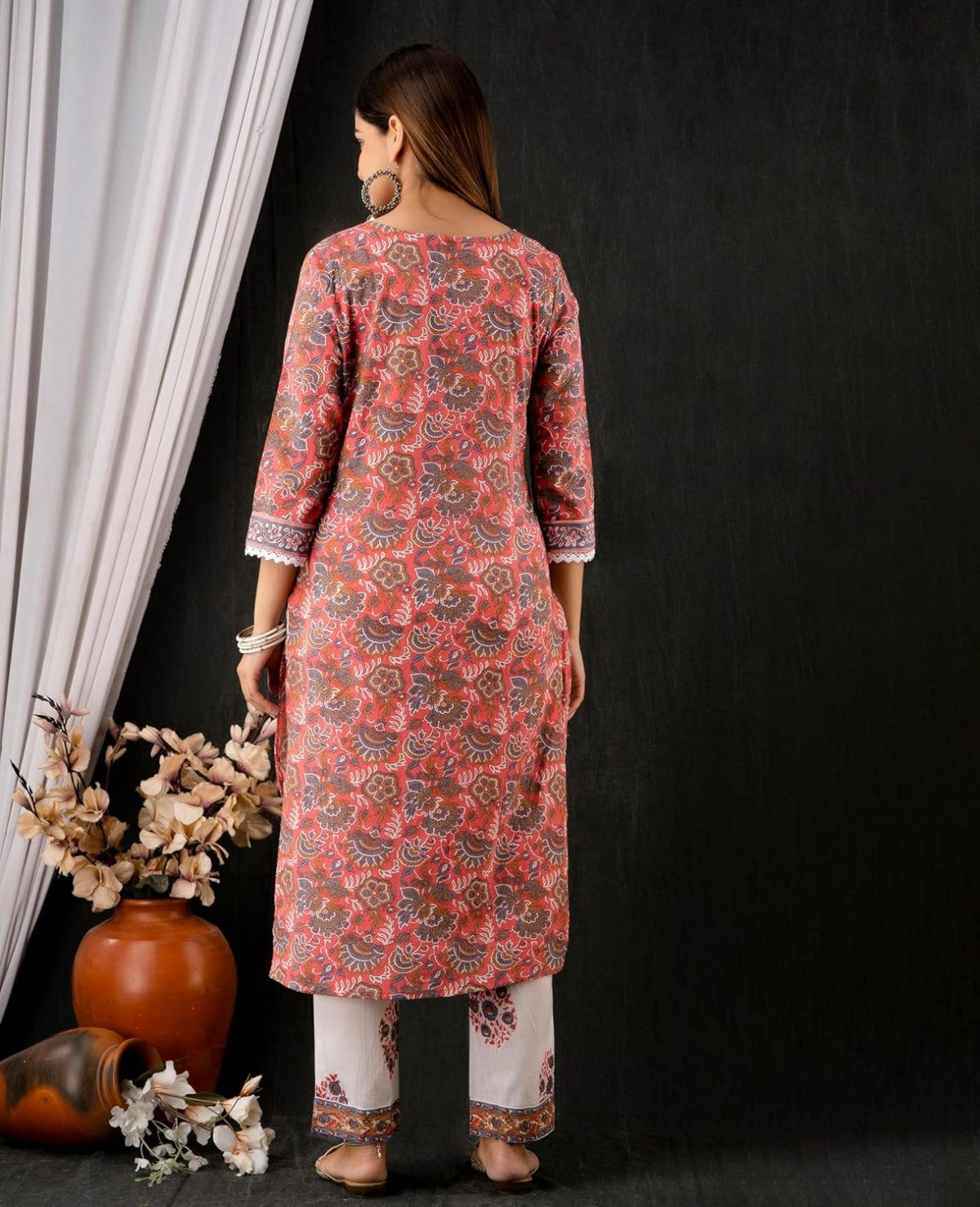 ROBOLOX Women's Cotton Printed Floral Straight Kurta with Pants and Dupatta - Image 9