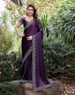 Yashika Women's Bollywood Satin Moss With Swarovski Stone Saree with Blouse |saree for Women | Silk Saree | New Sari | Latest Saree - Image 7