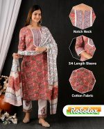 ROBOLOX Women's Cotton Printed Floral Straight Kurta with Pants and Dupatta - Image 2