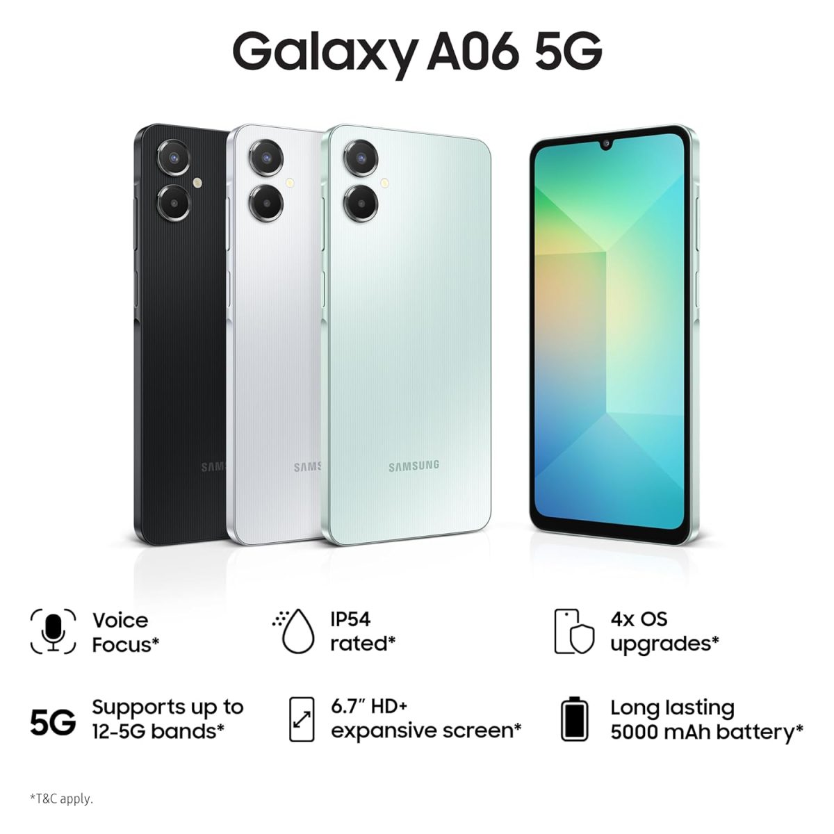 Samsung Galaxy A06 5G (Light Green, 4GB RAM, 64GB Storage) | 50MP Dual Camera | 4 Gen OS Upgrades | IP54 Rating | Voice Focus - Image 2