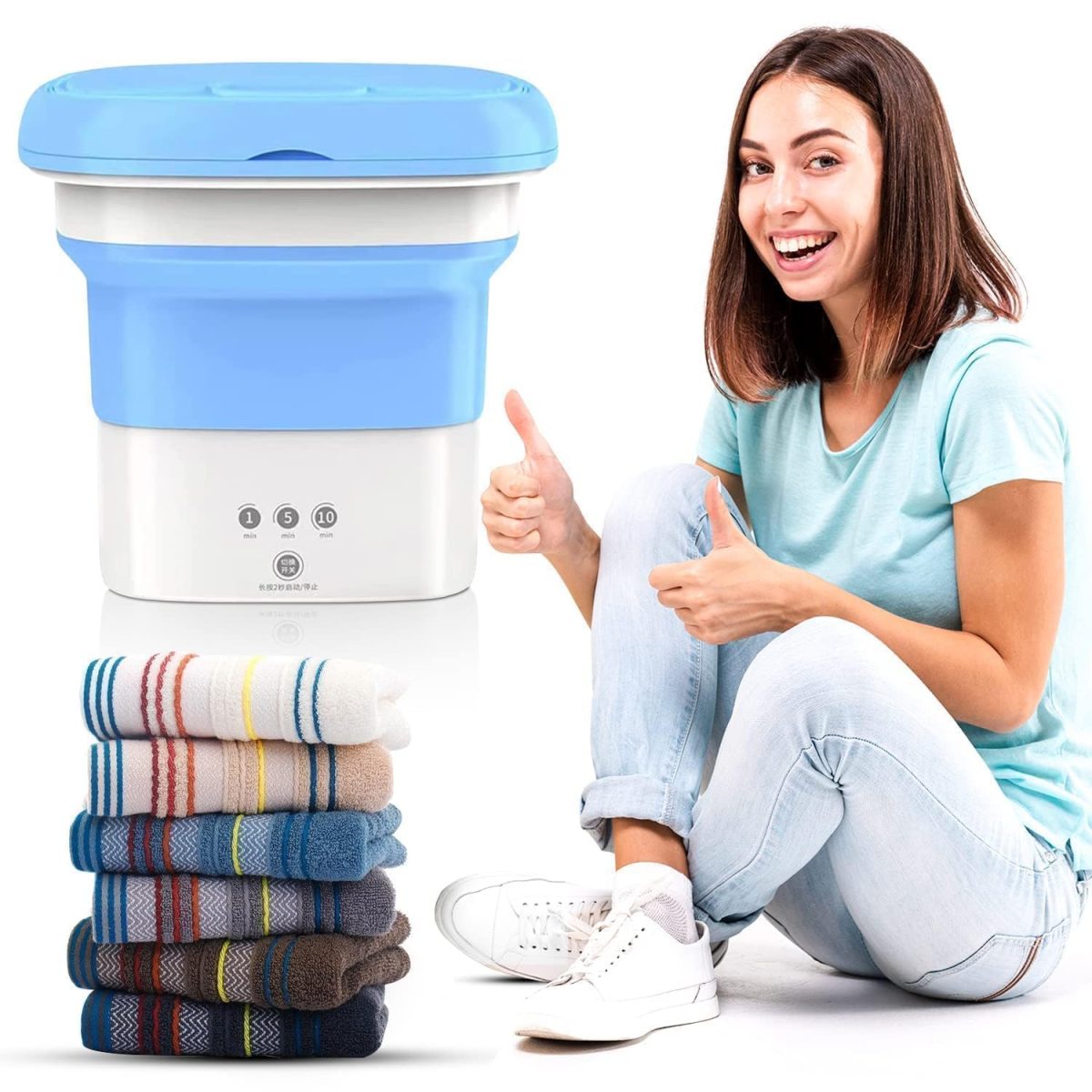 0.8Kg Portable Mini Washing Machine, Foldable Washing Machine Top Load Fully Automatic with 3 Modes Spinner and Dryer, Semi Automatic Bucket Washer for Travel, Home, Baby Clothes (Multicolor) - Image 6