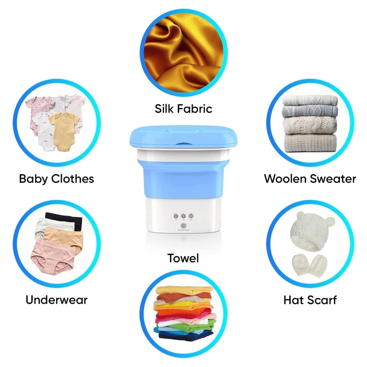 0.8Kg Portable Mini Washing Machine, Foldable Washing Machine Top Load Fully Automatic with 3 Modes Spinner and Dryer, Semi Automatic Bucket Washer for Travel, Home, Baby Clothes (Multicolor) - Image 7