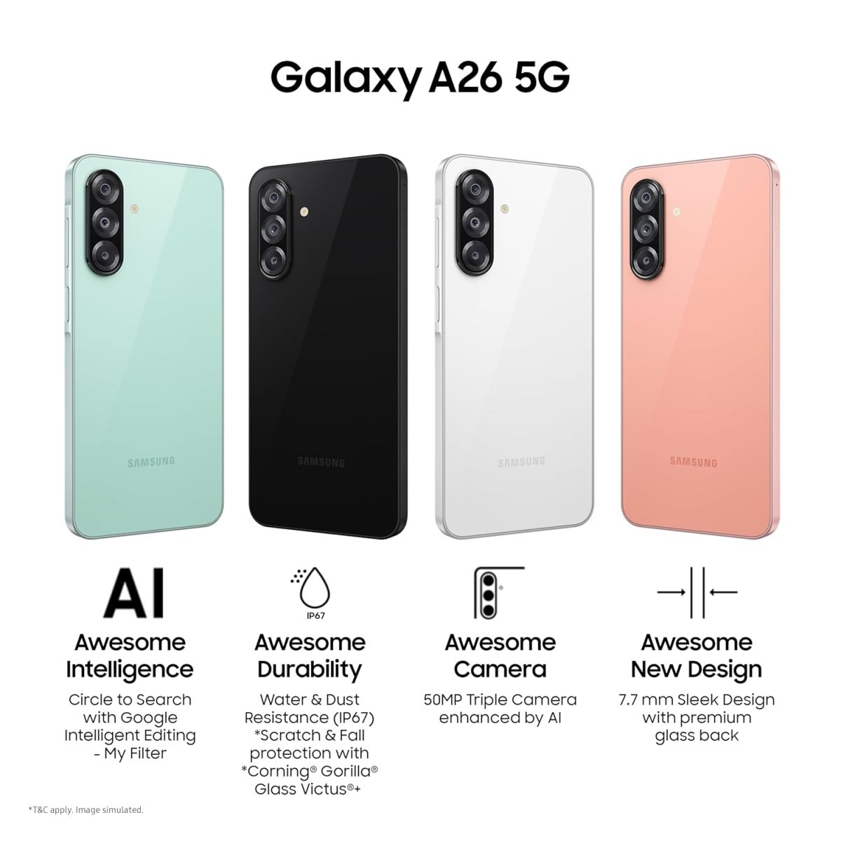 Samsung Galaxy A26 5G (Awesome Black, 8GB, 256GB) | Awesome Intelligence (AI) | Circle to Search | Gemini Live | FHD+ sAMOLED Display | 50MP OIS Camera | IP67 Rated - Image 2