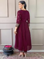 Naixa Women's Vichitra Silk Embroidered A-Line Kurta with Pant and Dupatta Sets for Wedding Party and Festival Wear (NX3_442-Wine-XL) - Image 4