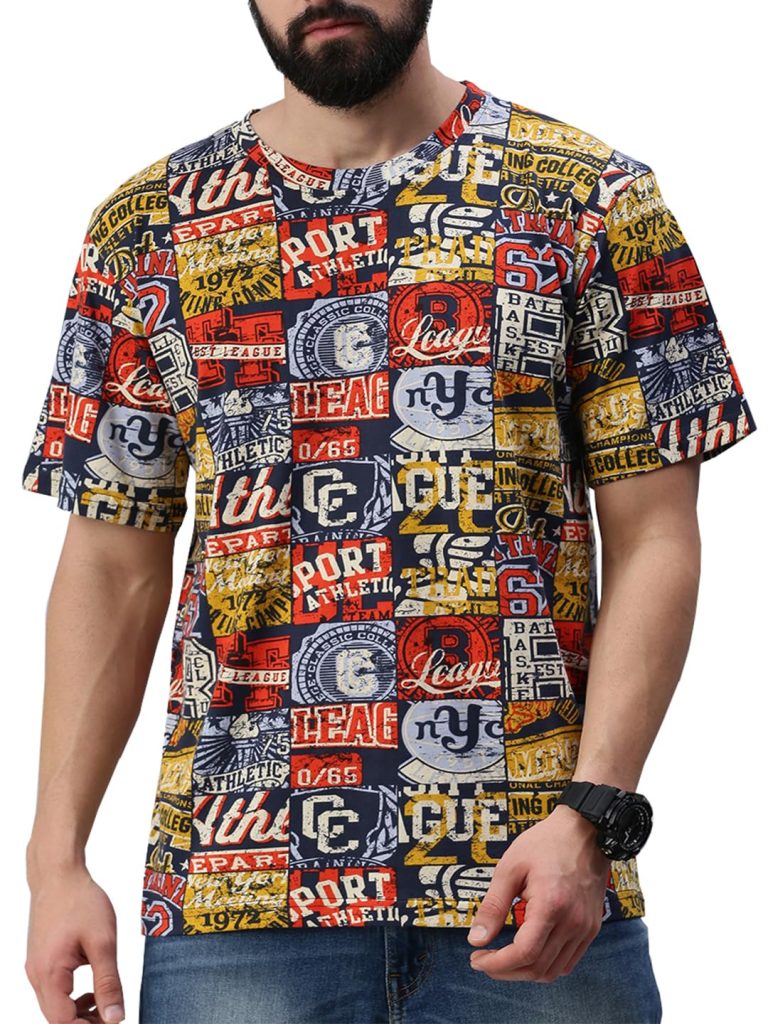 RodZen Men's Cotton Round Neck Half Sleeve Oversized Printed T-Shirt