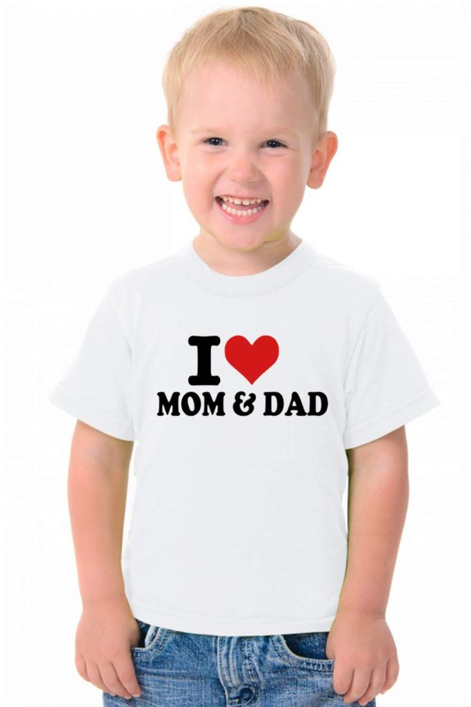 Printmate I Love Mom and Dad White Graphic Printed Cotton Round Neck Kids Unisex Girls & Boys Half Sleeve T-Shirt