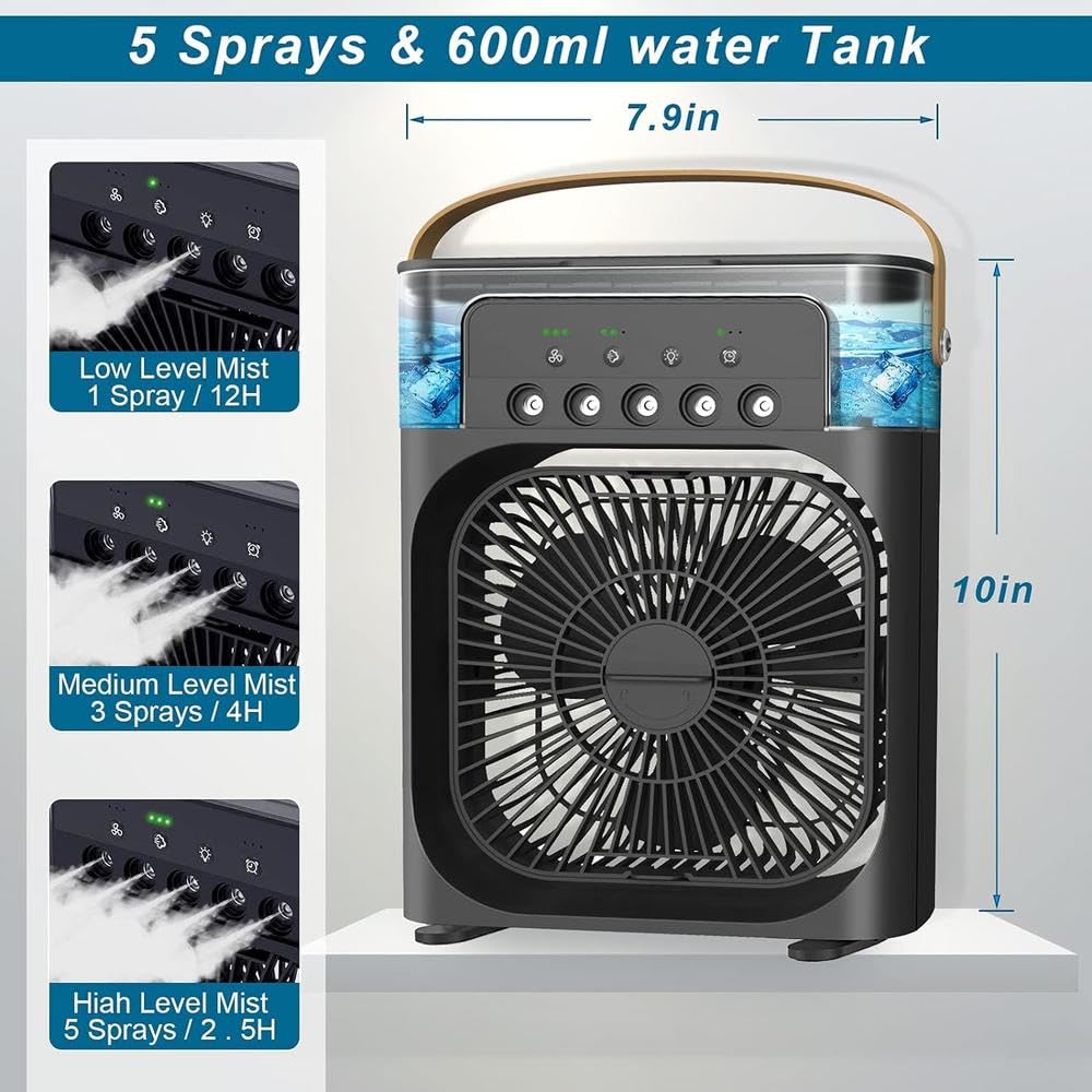 Drumstone [𝟏𝟓 𝐘𝐄𝐀𝐑𝐒 𝐖𝐀𝐑𝐑𝐀𝐍𝐓𝐘] Portable Air Conditioner Fan – Mini Evaporative Cooler with 1/2/3 H Timer, 3 Wind Speeds, and 3 Spray Modes for Office, Home, Dorm & Travel_Multicolor