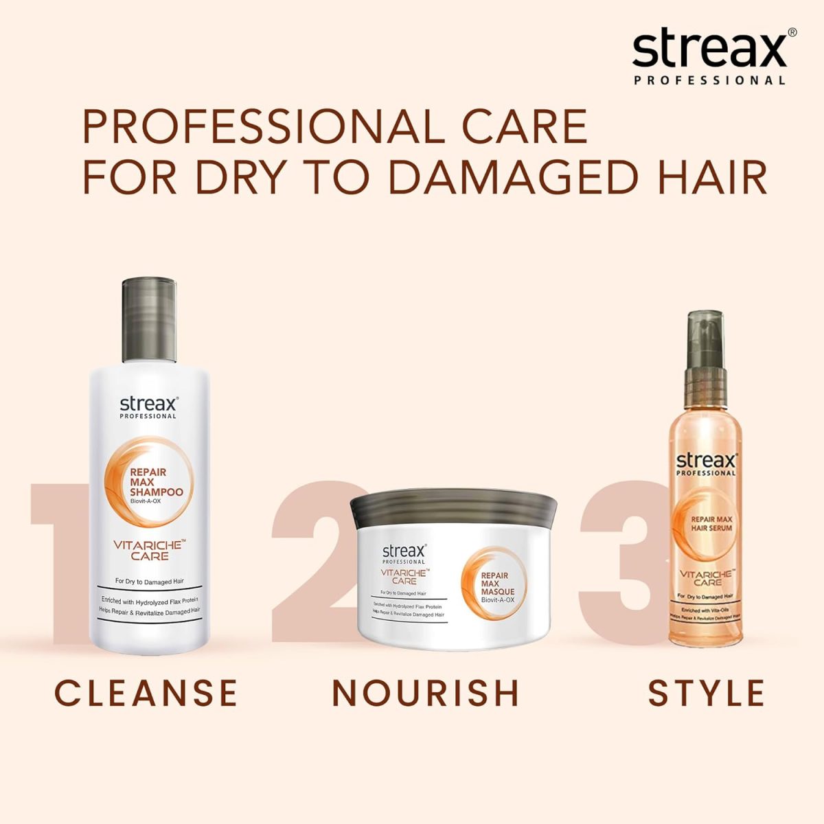 Streax Professional Vitariche Care Repair Max Hair Mask,200gm|Hair Mask for Damaged Hair|For Dry to Damaged Hair|Hair Mask/Masque for Men & Women|Conditioner for Hair|Cream Mask for Damaged Hair| Biovit-A-OX,200g - Image 7