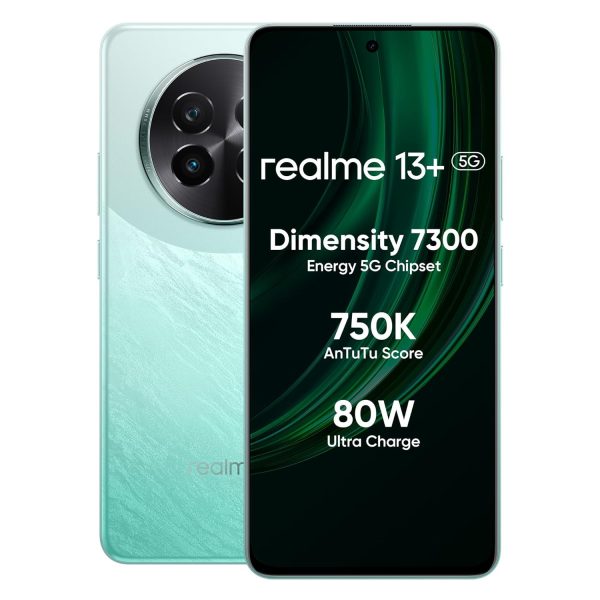 realme 13+ 5G Smartphone 8+128GB Speed Green, 6.67-inch Screen, 120Hz Display, 80W SuperVOOC, 5000mAh Battery, 50MP Camera, Dimensity 7300 Energy, IP65