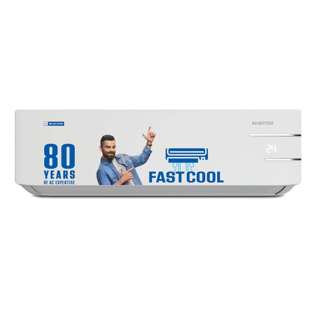 Blue Star 1.5 Ton 5 Star Anti-Virus Smart WiFi Inverter Split Air Conditioner (Convertible 5 in 1 Cooling, Voice Command, AI Pro, 4 Way Swing, 2024 Model, IC518QNURAV, White)