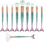 SIRF TUM 7 Soft Bristle Beauty 10 pcs Mermaid Makeup Brush Set Chubby Fish Soft Nylon Bristles Beauty Brushes Kit Foundation Blending Blush Concealer Cosmetic Tools Washing Board&Lash Brush-10 PCS - Image 3