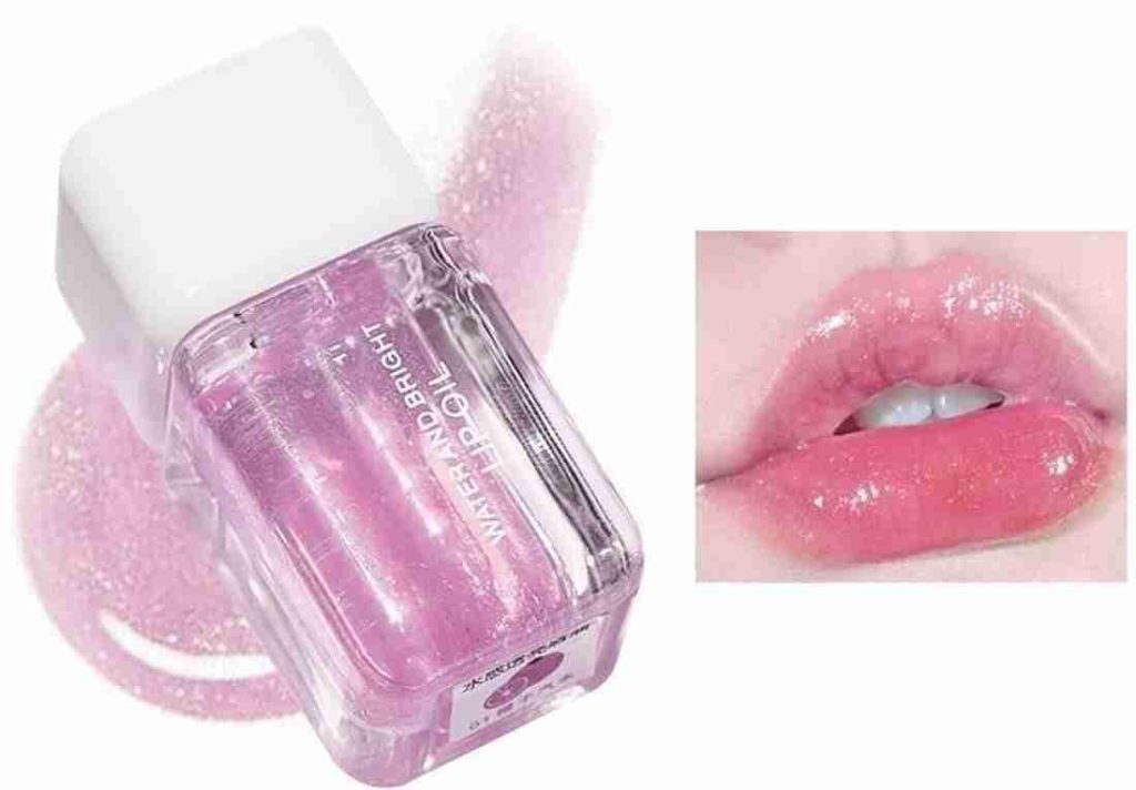 Korean Glossy Lip Gloss Oil with Shimmery Tinted Pink | Non-Sticky, Waterproof, Lipstick For Women | Crystal Jelly Transparent Clear lip oil Gloss