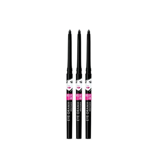 Elle 18 Eye Drama Kajal Cream, Super Black - Smudge-Proof, Waterproof, Matte Finish 0.35 G (Pack Of 3)