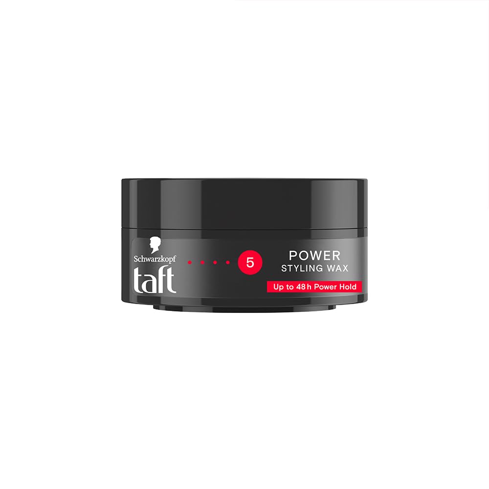 Schwarzkopf TAFT Power Hair Wax For Luminous Shine And Glossy Hair, Hold 5 Lasts 48 Hours, Easy to Wash Out With No Stickiness, For All Hair Types, No Greasy Residue - 75ML