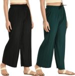 AALIT Women's Tailored Low Rise Palazzo Pants Combo (in, Alpha, XL, Black::Green)