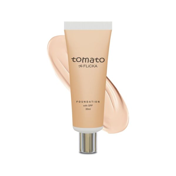 FLiCKA Tomato Liquid Foundation for Face Makeup 30ml | Light to Medium to Buildable Coverage | Moisturizing, Lightweight & Long Lasting | All Skin Types | 01 Ivory