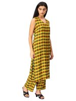 Inakshini Saachi Multi Color Checkes Viscos Rayon Sleeve Less Kurta in V Neck with Parala Pants - Image 4