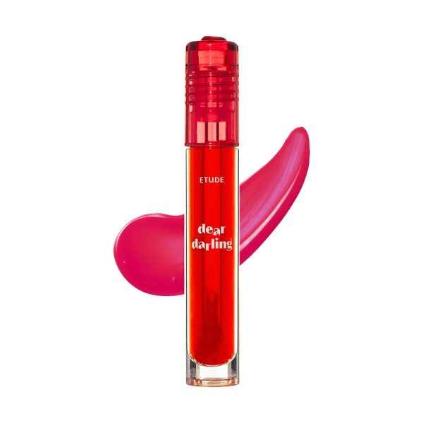 ETUDE Dear Darling Water Gel Tint for Lips, Eyes & Cheeks| Moisturising Lip Gloss| Non-sticky, Long Lasting, Waterproof, Smudgeproof|Korean Lip Tint| RD201-Tangerine Red- 5g