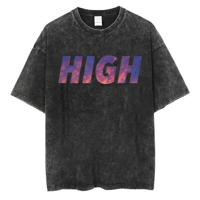 boffi ... 100% Cotton Oversized T-Shirt High Print Unisex Drop Shoulder Dye Washed Street Look Black Pack of 1
