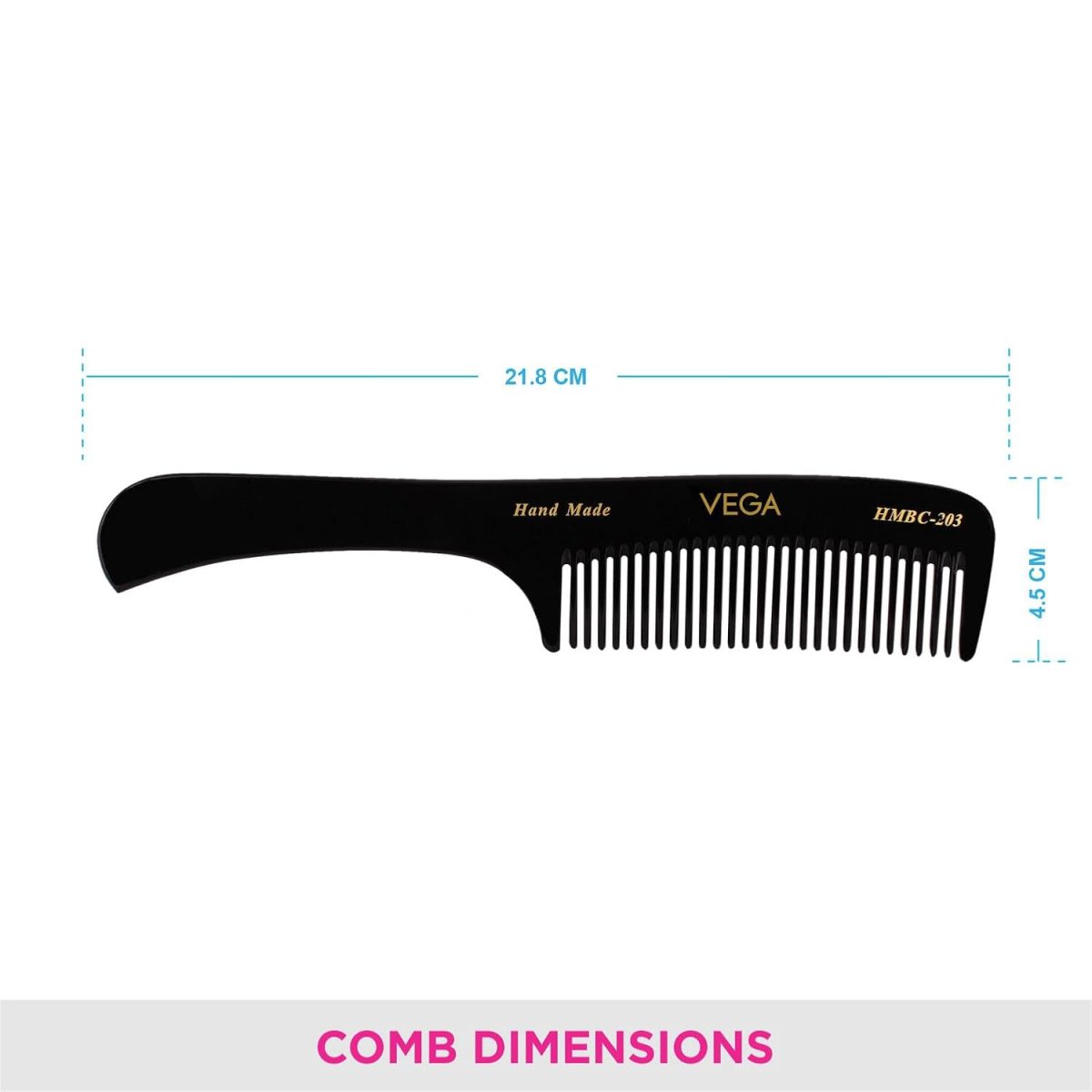Vega Grooming Hair Comb,Handmade, (India's No.1* Hair Comb Brand)For Men and Women,Black, (HMBC-203) - Image 3