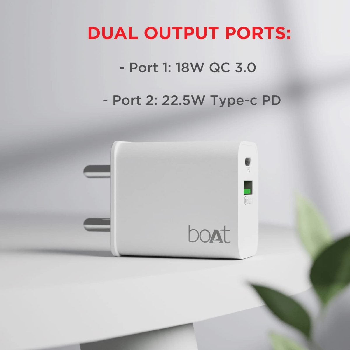 boAt WCDV 22.5W Dual Port Charger with 22.5W Power Delivery Support & 18W Quick Charge 3.0, Smart IC Protection, Auto Detection for Samsung, Xiaomi & Android Users with Type C to Type C Cable(White) - Image 4