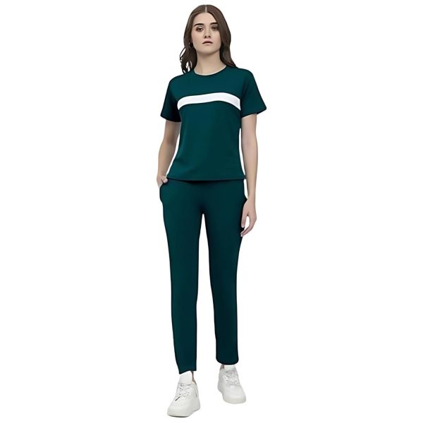 ALISBA Women's Cotton Solid Tracksuit with Round Neck Half Sleeve Straight Length Regular Fit and Drawstring Closure Pant