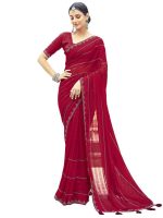 Satrani Women's Georgette Stone Work Border & Piping Border Saree with Unstitched Blouse Piece