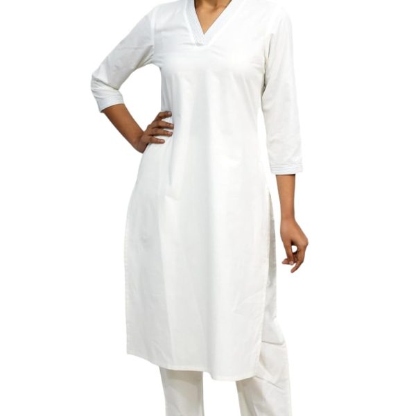 JAIPUR HAND BLOCK Womens HOLI WHITE COTTON Kurta Pant set (S88)