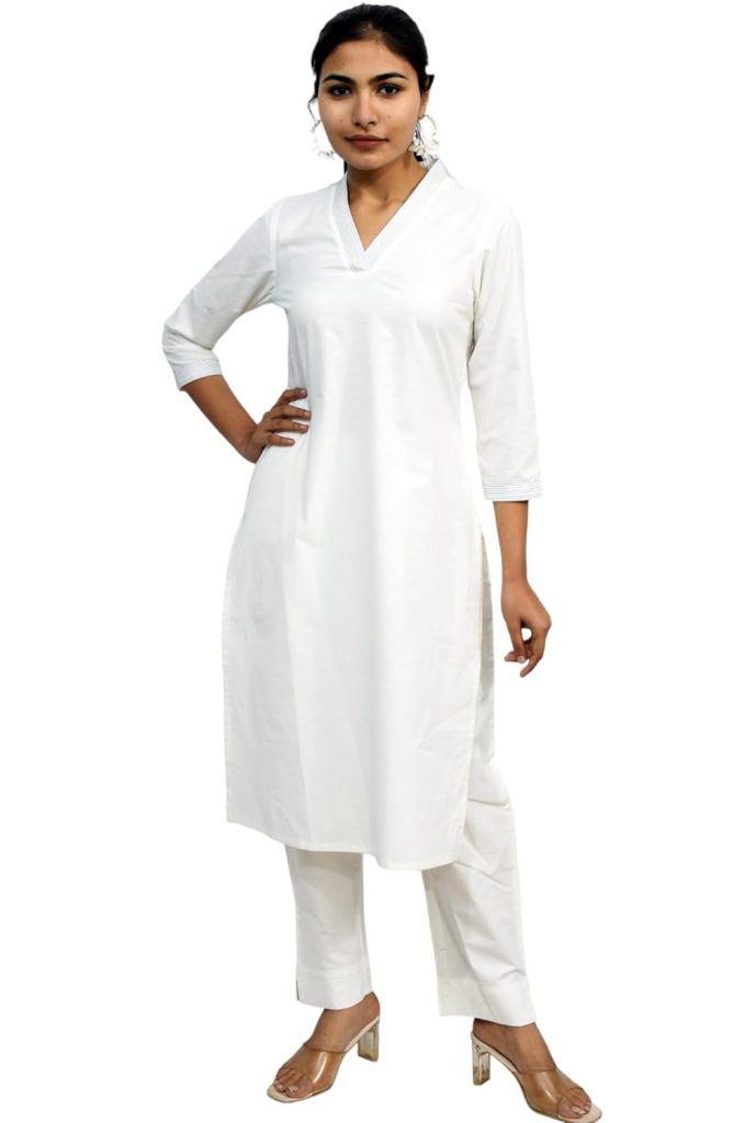 JAIPUR HAND BLOCK Womens HOLI WHITE COTTON Kurta Pant set (S88)
