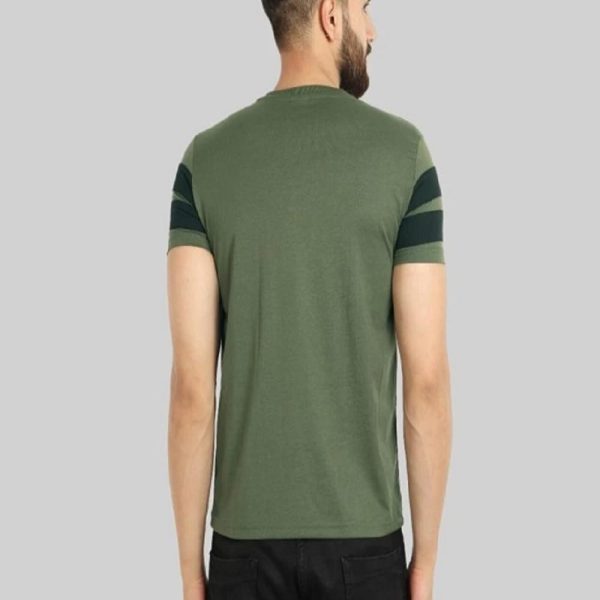 Attitude Start of Fashion Striped Men Round Neck Light Green T-Shirt (XL) (Olive Printed T-Shirt (DBL) XL)