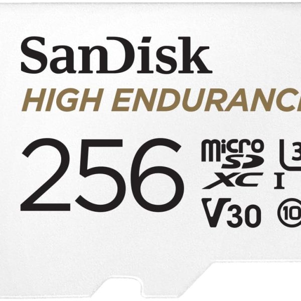 SanDisk 256GB High Endurance Video microSDXC Card with Adapter for Dash Cam and Home Monitoring Surveillance Systems - C10, U3, V30, 4K UHD, Micro SD Card - SDSQQNR-256G-GN6IA
