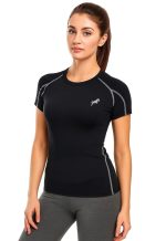 JUST RIDER Women's Compression Fit Sports T-Shirt – Black Fitness Wear, Quick-Dry Activewear Top for Gym, Yoga & Running