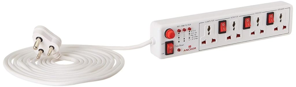Anchor by Panasonic 4 way 6A Universal Socket with 3 Switch & 1 Master Switch | 4 Way Extension Board with 1.5 Mtr Extension Cord | Multi Plug Socket for Home Wall, Office (22568)