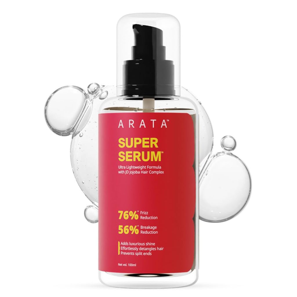 Arata Super Serum (100ml) For Dry & Frizzy Hair | 76% Frizz Reduction | 56% Breakage Reduction | Luxurious Shine | Prevents Split Ends | Powered By JD Jojoba Hair Complex | Hair Serum For Women & Men