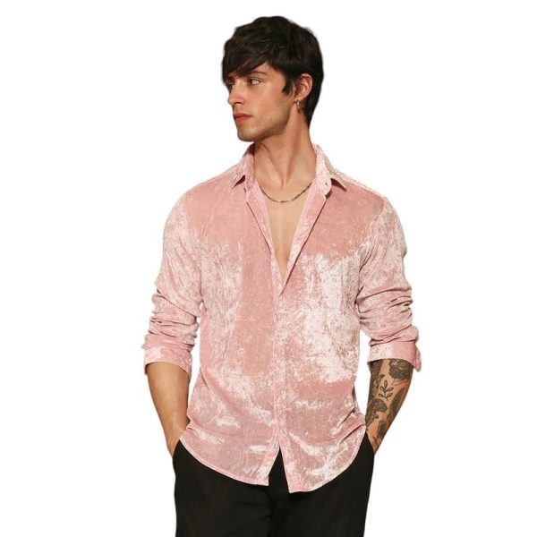 Campus Sutra Men's Polyester Comfort Fit Shirt Casual Wear | Shawl Collar | Long Sleeve | Button Closure | Shirt Crafted with for Everyday Wear