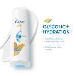 Dove Glycolic + Hydration Hair Conditioner with 5% Hydra-Glycol~ for dry stiff hair, for Upto 100 Hours of Hydrated^, Fluid Hair | 175ml Tube - Image 2