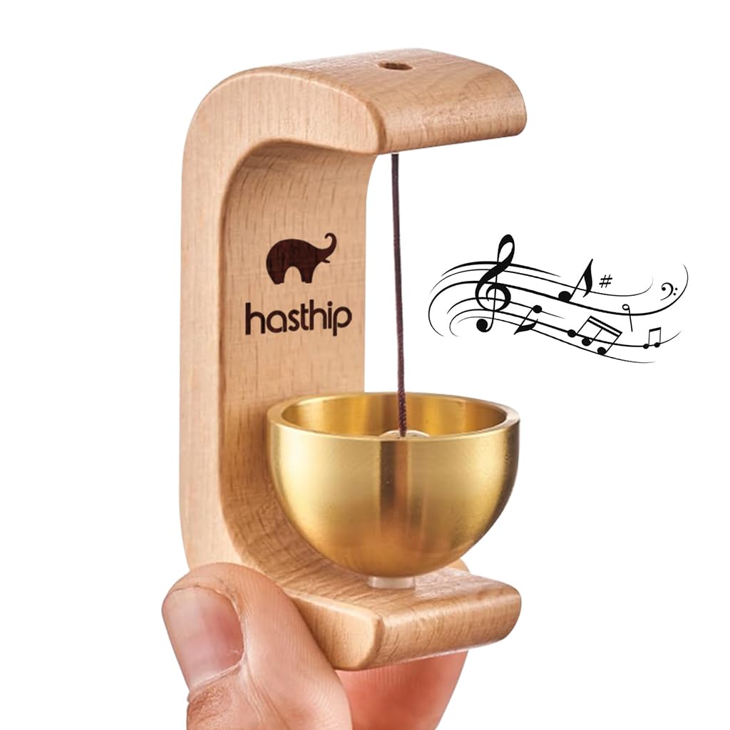 HASTHIP® Beech Wooden Door Chime with Brass Bell, Dopamine Door Bell for Home, Self-Adhesive Magnetic Doorbell, Serene Acoustic for Home & Shop, Shopkeepers Door Chime, Ideal Housewarming Gift