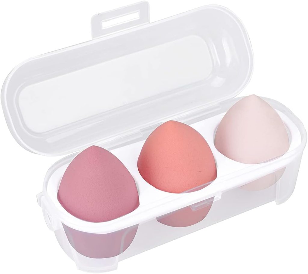 Feelhigh Makeup Sponge Case Blender Beauty Foundation Holder Blending Sponge Egg Set Makeup Sponge Wet And Dry Storage Box Egg Sponge Organizer Stocking Stuffers Gift for Women
