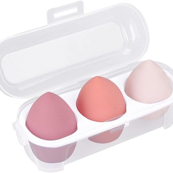 Feelhigh Makeup Sponge Case Blender Beauty Foundation Holder Blending Sponge Egg Set Makeup Sponge Wet And Dry Storage Box Egg Sponge Organizer Stocking Stuffers Gift for Women