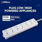 EMBOX Extension Board with Switches 1500 W, 6Universal Sockets, Individual Switch, Safety Shutter, 6 amp Spike Guard, LED Indicator and Safety Shutter, 1.8 Meter Extension Cord - Image 6