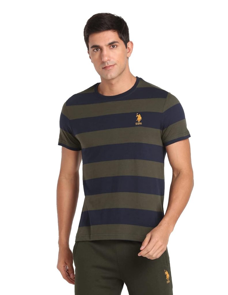 U.S. POLO ASSN. Men's Cotton Regular Fit Crew Neck Striper I688 Lounge T-Shirt (Pack of 1)